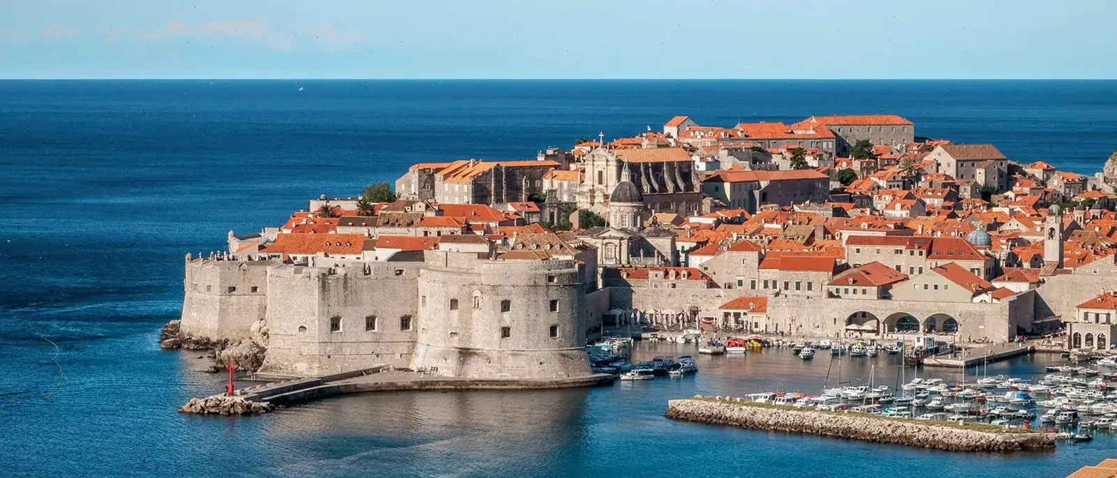 The walled Old Town of Dubrovnik beside the Adriatic Sea