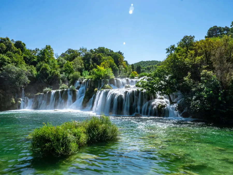 Skradinski Buk waterfalls cascading into the river at Krka National Park