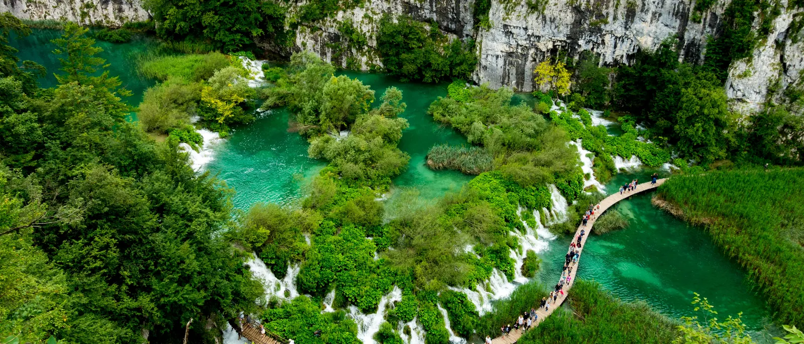 Turquoise terraced lakes and waterfalls at Plitvice Lakes National Park