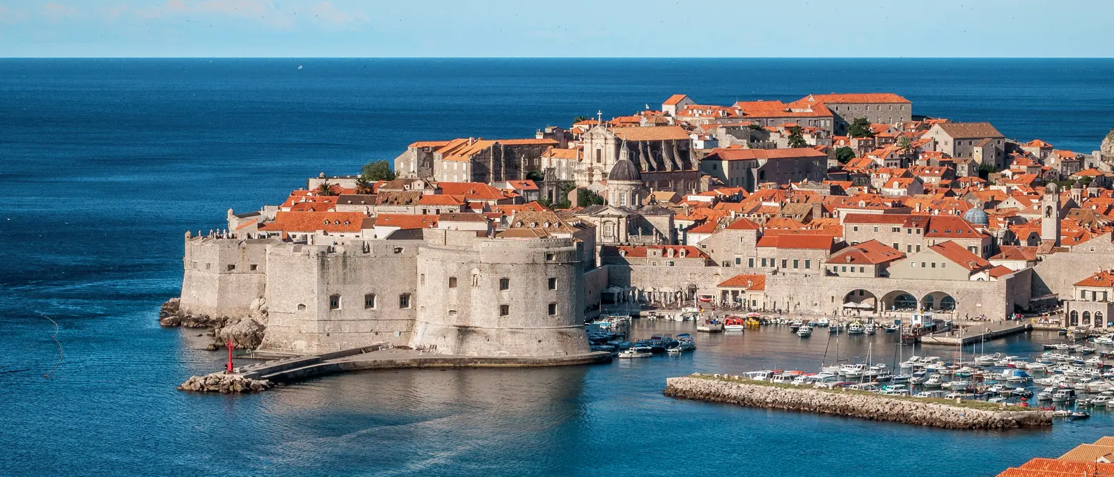 The walled Old Town of Dubrovnik beside the sea