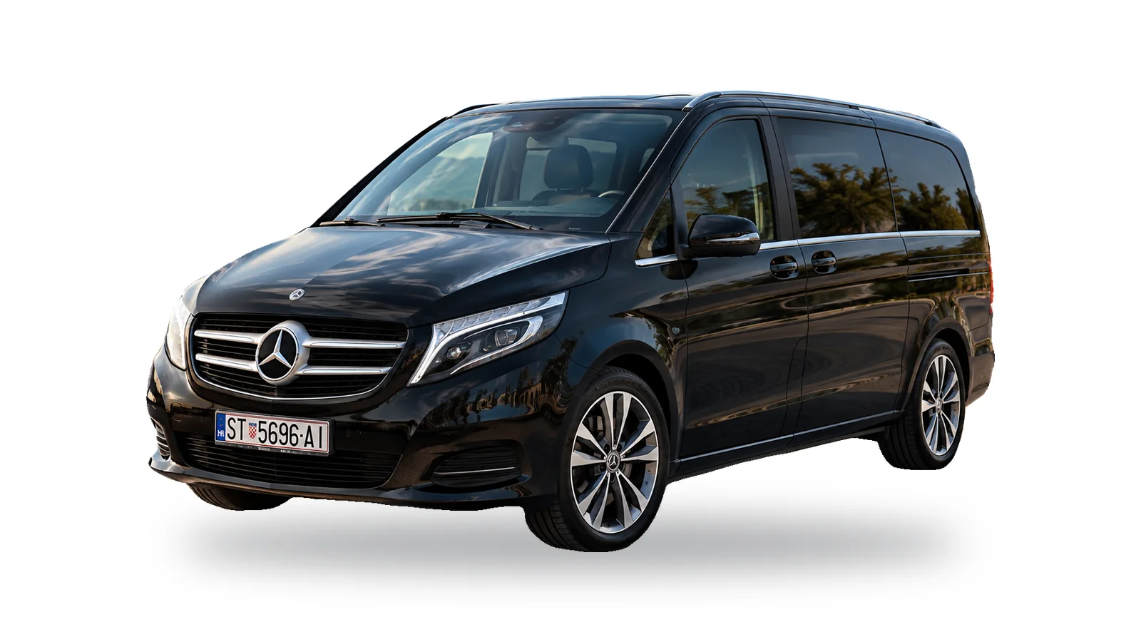 Black Mercedes-Benz V-Class van used for group airport transfers from Split